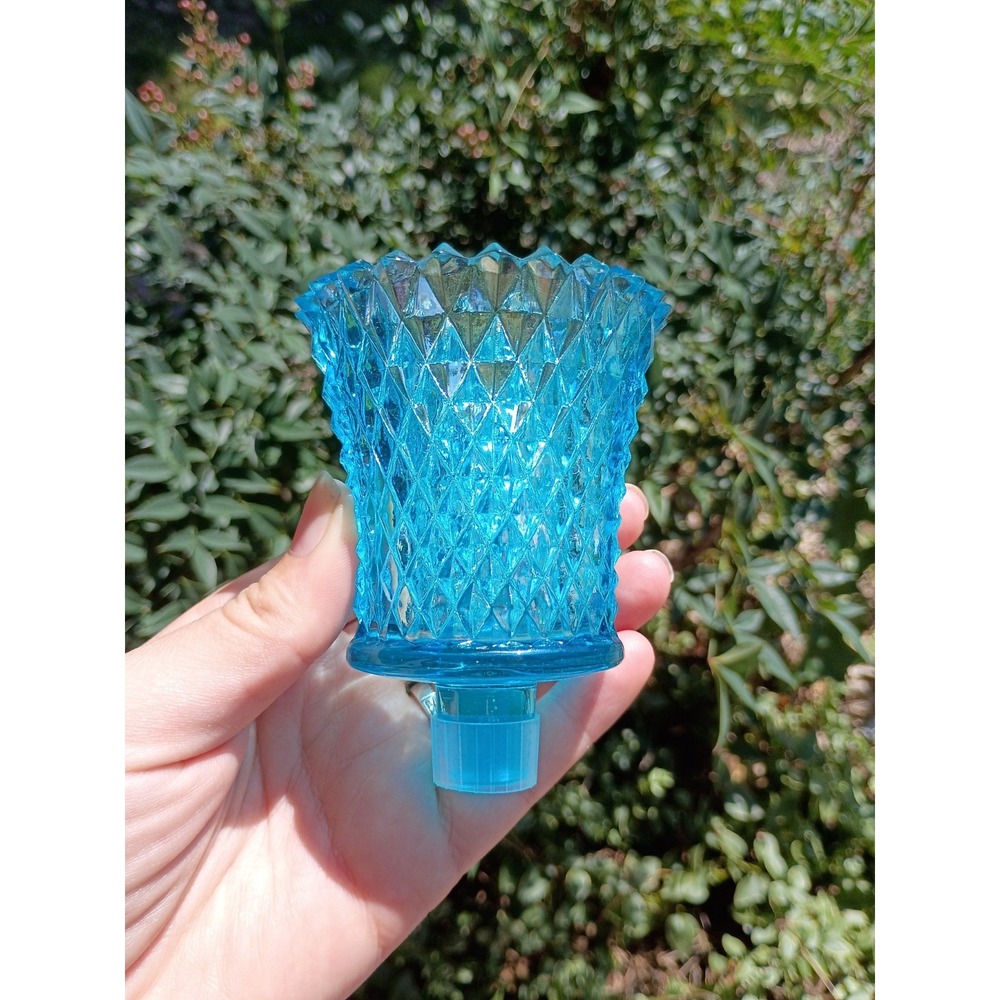 Vintage Votive Cup Homco BLUE Diamond Point Glass Candle Holder